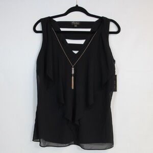 Thalia Sodi Sleeveless Black V-neck Lined Ruffle Front Blouse NWT